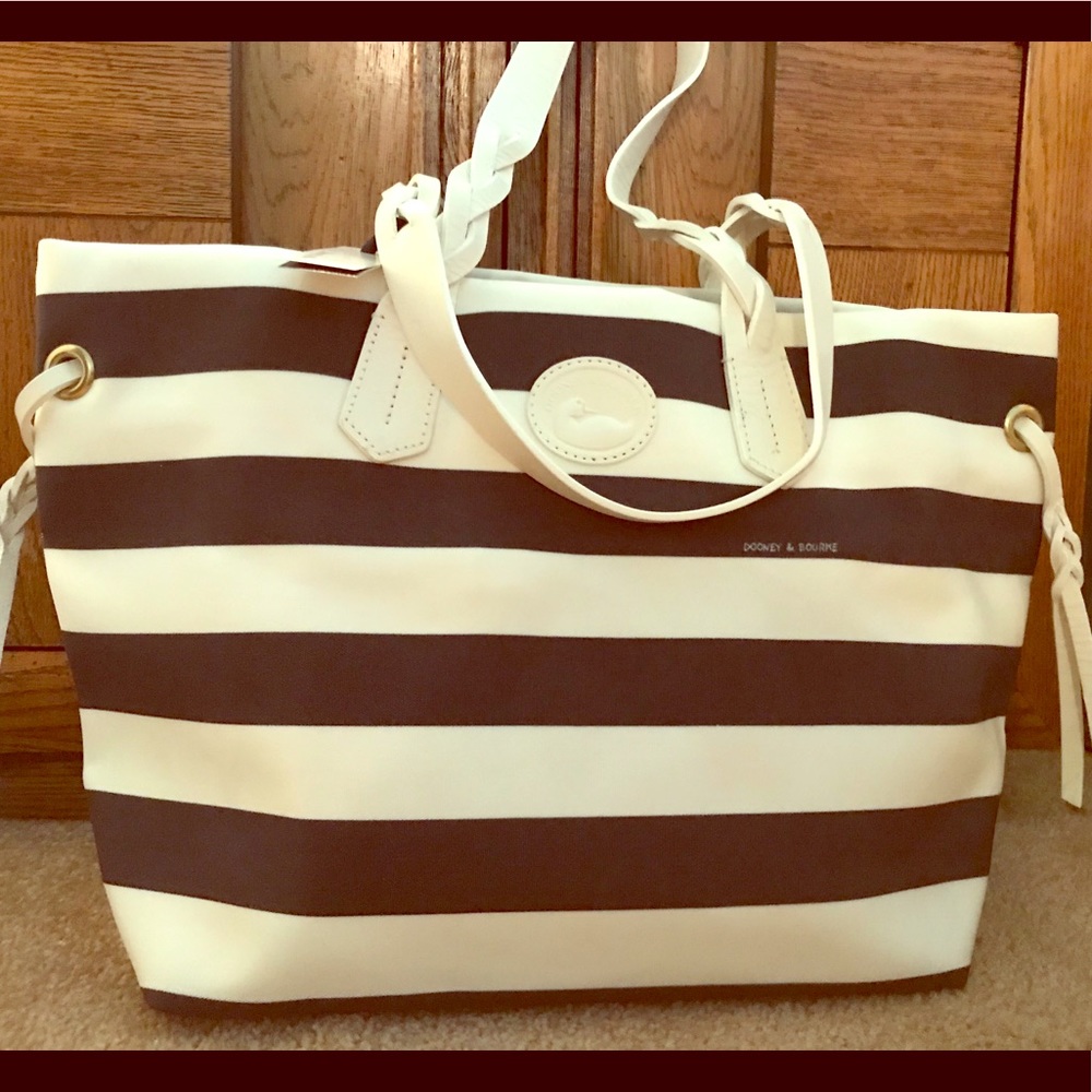 Dooney & Bourke Black and White Stripped Shopper